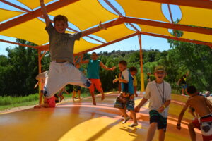 Kids bouncing and playing