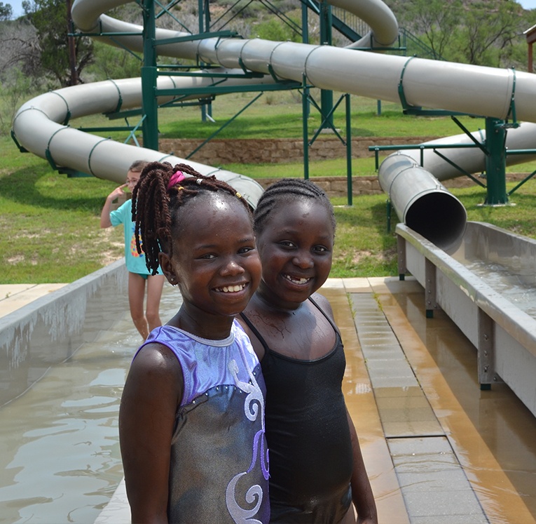 two girls at the water slide